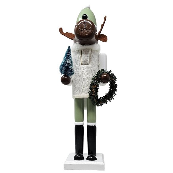 Winter Moose with Wreath and Tree 15" Christmas Nutcracker - Picture 2 of 5